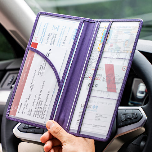 CANOPUS Big Purple Car Registration and Insurance Holder, PU Leather Card Holder, Vehicle Glove Box Organizer for Auto, SUV, Truck